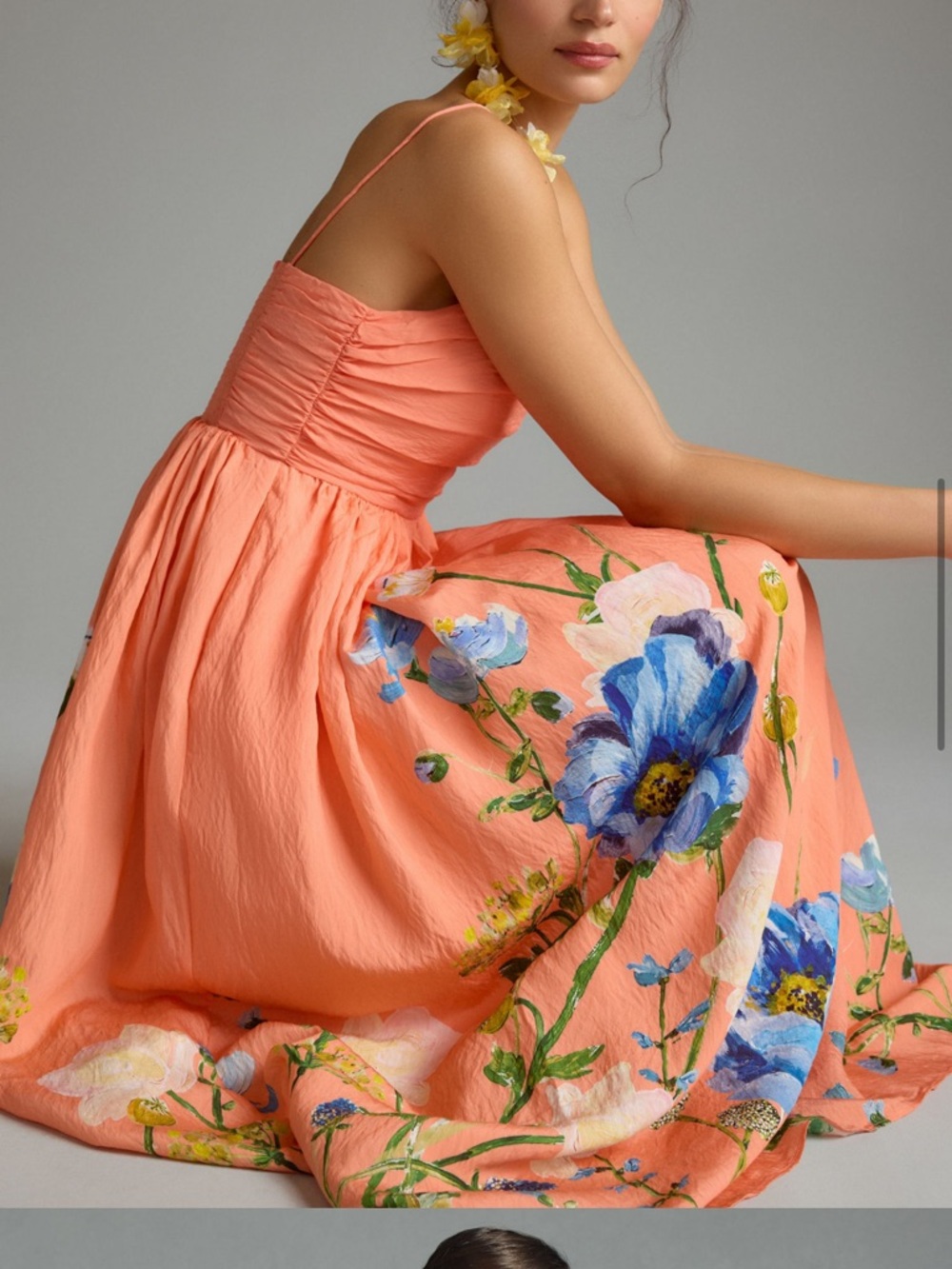 Anthropologie lorelei ruched Coral Midi Dress